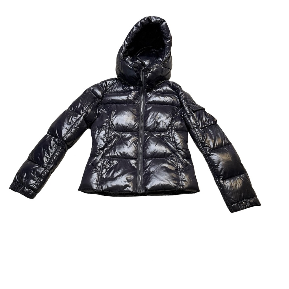 ✨S13 New‎ York Girls Glossy Black Hooded Puffer Jacket Size 12✨